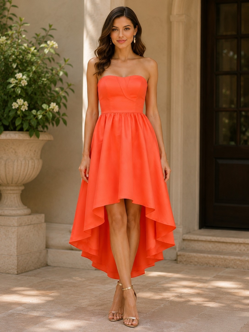 Ted Baker Verity Neon Coral Strapless High Low Dress Size 1 US 4  FLAWED AS IS
